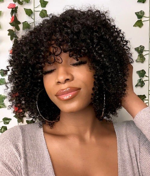 Curly Top Lace Bob with Bangs Wig